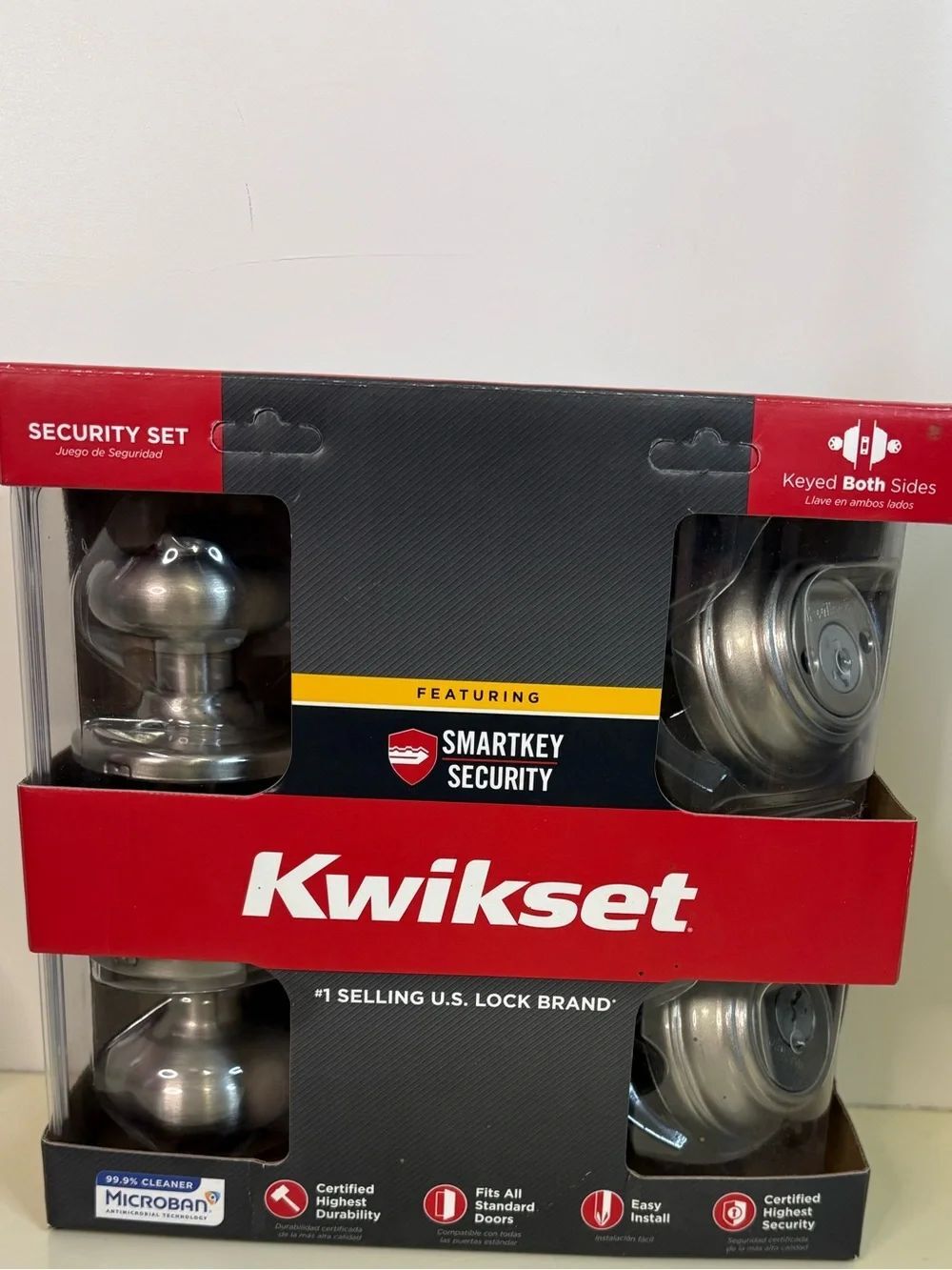 Kwikset SmartKey Security Satin Nickel Door Knob and Deadbolt Set